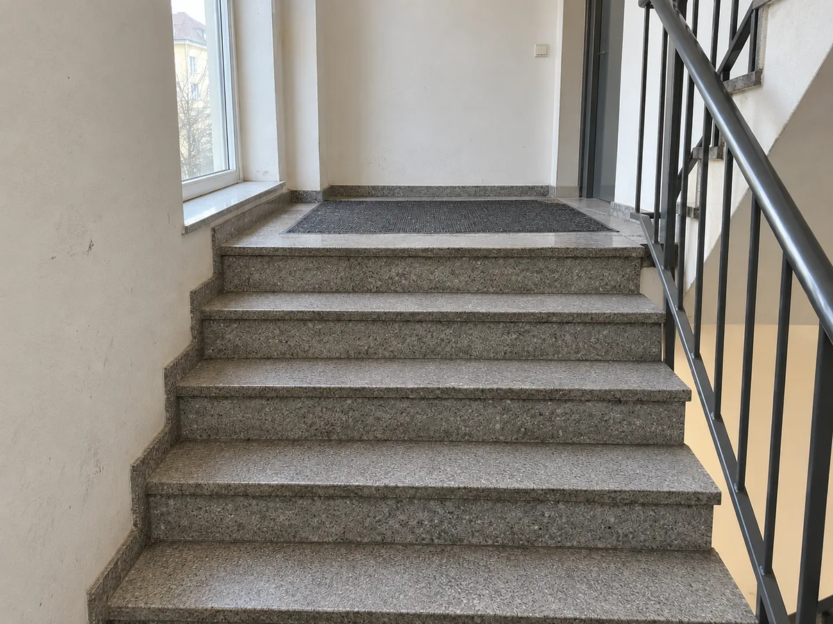 KI-Beispielbild: dasselbe Treppenhaus nach der Reinigung