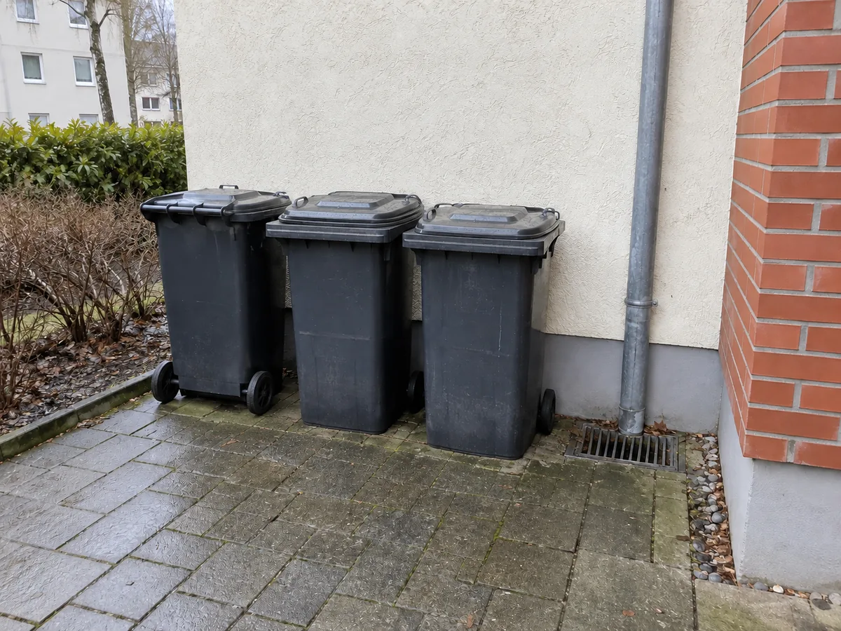 KI-Beispielbild: derselbe Müllplatz nach Leerung und Reinigung