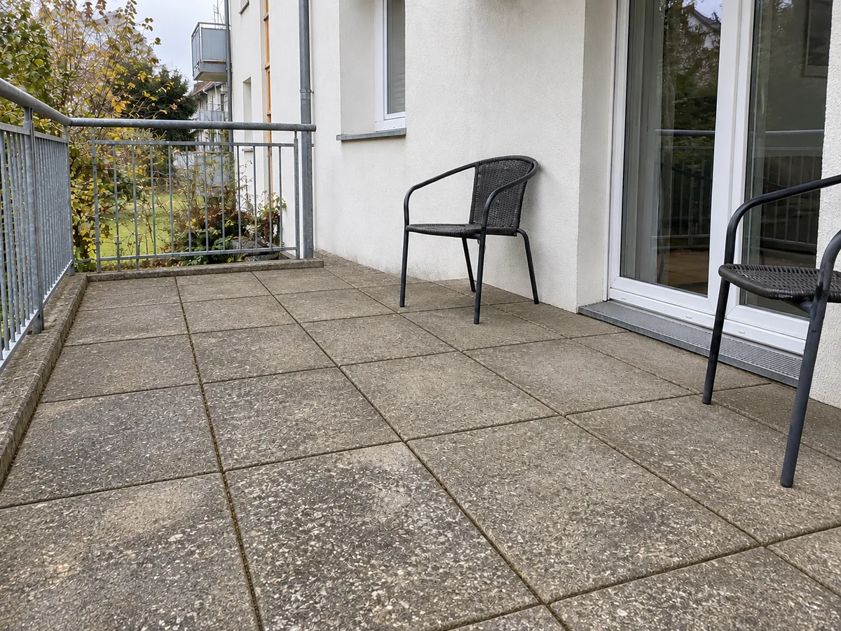 KI-Beispielbild: dieselbe Terrasse nach der Reinigung